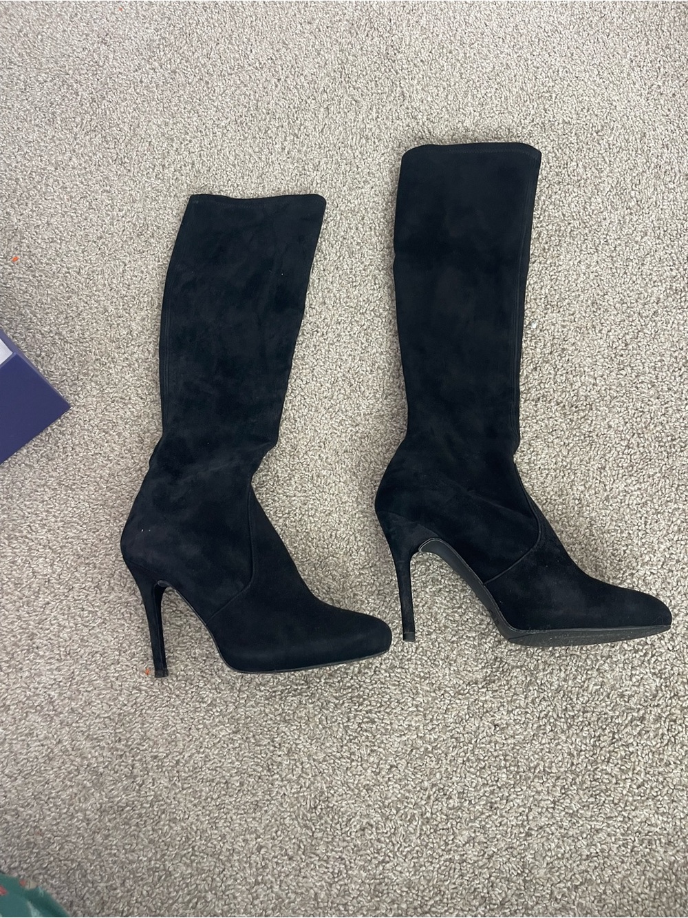 Stuart Weitzman Black Suede Knee-High Stiletto Boots